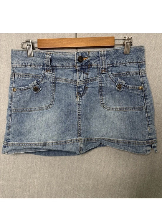 Hydraulic Dresses & Skirts - Y2K Hydraulic Denim Mini Skirt Low Rise Pocket Detail 2000s Medium Flap Britany
